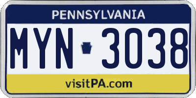 PA license plate MYN3038