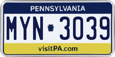 PA license plate MYN3039