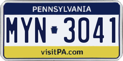 PA license plate MYN3041