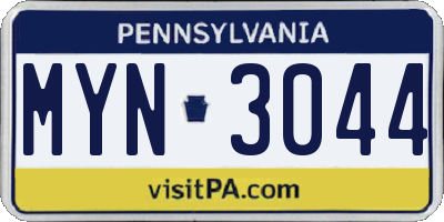 PA license plate MYN3044