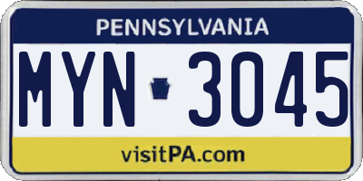 PA license plate MYN3045