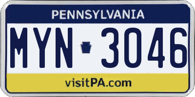 PA license plate MYN3046