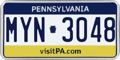 PA license plate MYN3048
