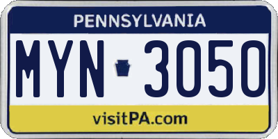 PA license plate MYN3050