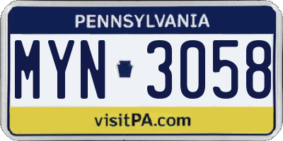 PA license plate MYN3058