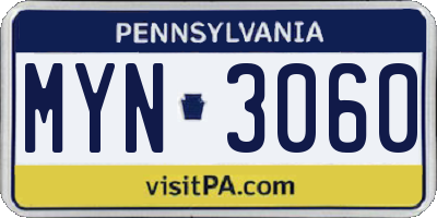 PA license plate MYN3060