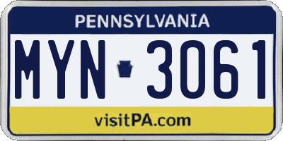 PA license plate MYN3061