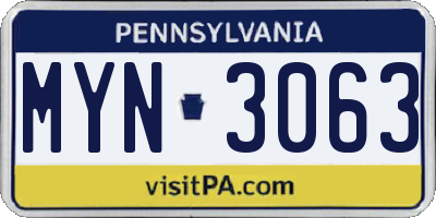 PA license plate MYN3063