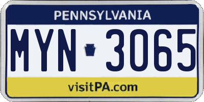 PA license plate MYN3065