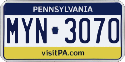 PA license plate MYN3070