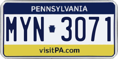 PA license plate MYN3071
