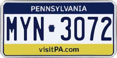PA license plate MYN3072
