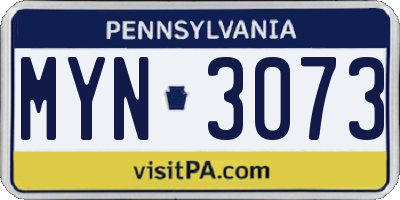 PA license plate MYN3073