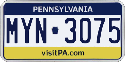 PA license plate MYN3075