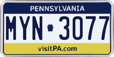 PA license plate MYN3077