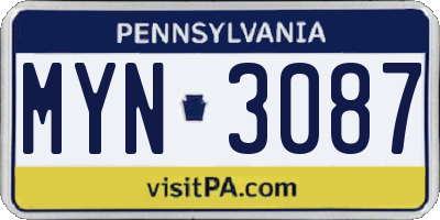 PA license plate MYN3087