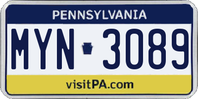 PA license plate MYN3089