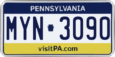 PA license plate MYN3090