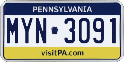 PA license plate MYN3091