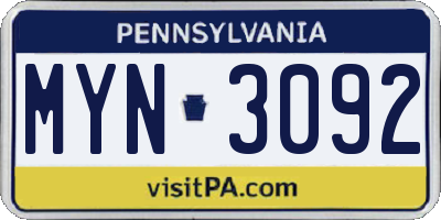 PA license plate MYN3092