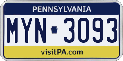 PA license plate MYN3093