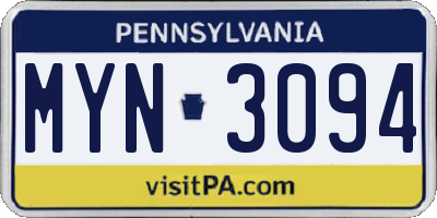 PA license plate MYN3094