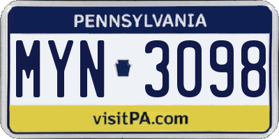 PA license plate MYN3098