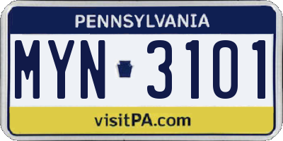 PA license plate MYN3101
