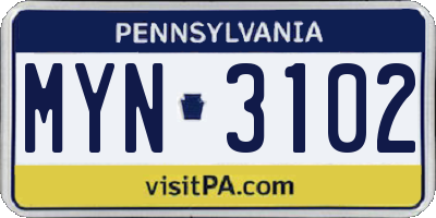PA license plate MYN3102