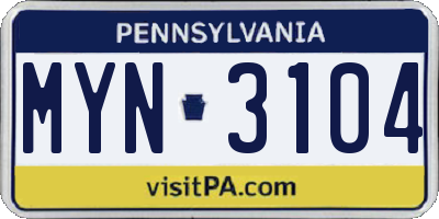 PA license plate MYN3104