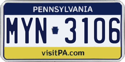 PA license plate MYN3106