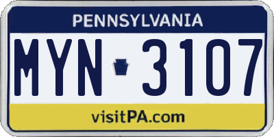 PA license plate MYN3107