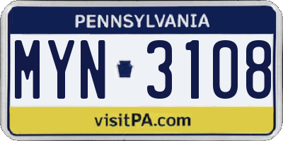 PA license plate MYN3108