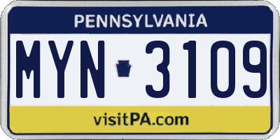 PA license plate MYN3109