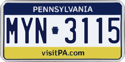 PA license plate MYN3115