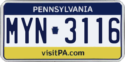 PA license plate MYN3116