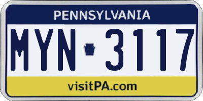 PA license plate MYN3117