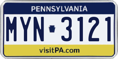 PA license plate MYN3121
