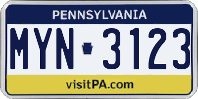 PA license plate MYN3123