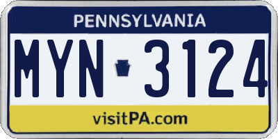 PA license plate MYN3124