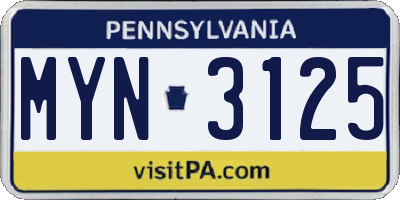 PA license plate MYN3125