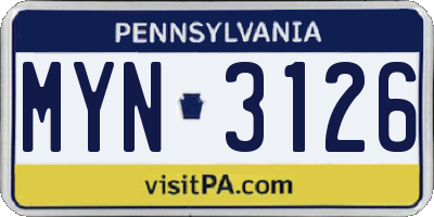 PA license plate MYN3126
