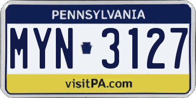 PA license plate MYN3127