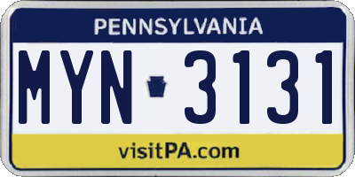 PA license plate MYN3131