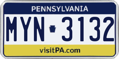 PA license plate MYN3132