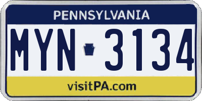 PA license plate MYN3134