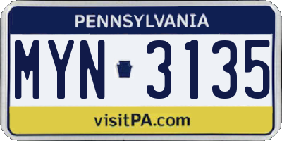 PA license plate MYN3135