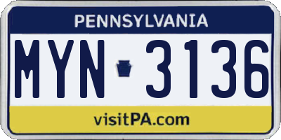 PA license plate MYN3136