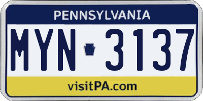 PA license plate MYN3137
