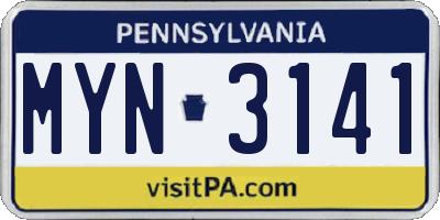 PA license plate MYN3141